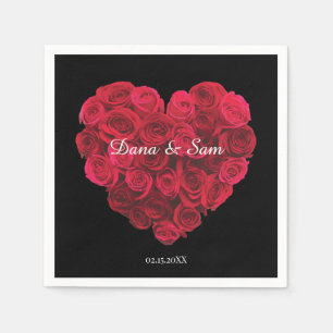 Red Rose Heart Engagement Party Valentines Day Napkin