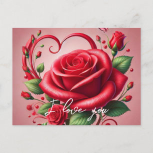 Red Rose Heart I Love You Personalized Text Postcard