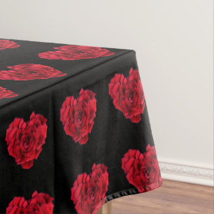 Red Rose Heart on Black Tablecloth
