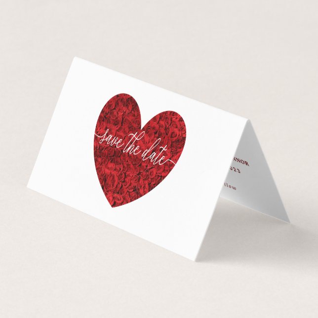Red Rose Heart, Photo Save The Date Card (Front)