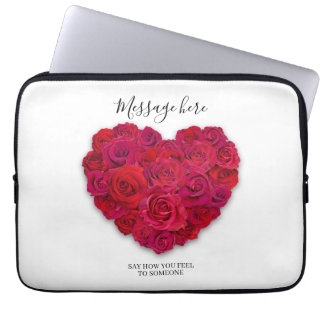 Red Rose Heart Romantic Floral Custom Text Laptop Sleeve
