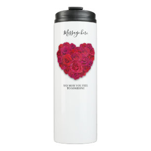 Red Rose Heart Romantic Floral Custom Text Thermal Tumbler