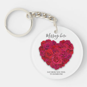 Red Rose Heart Romantic Minimalist Custom Text Keychain