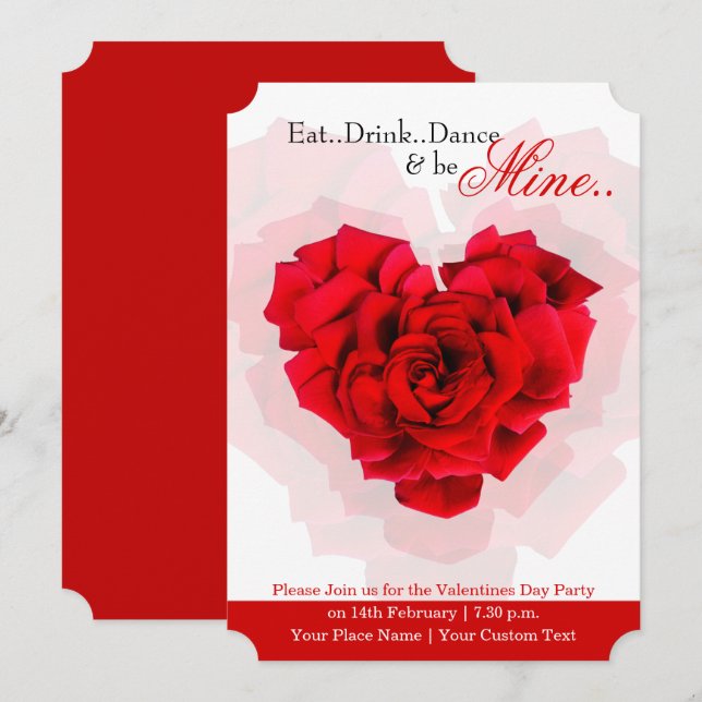 Red rose heart shaped valentine party invitation (Front/Back)