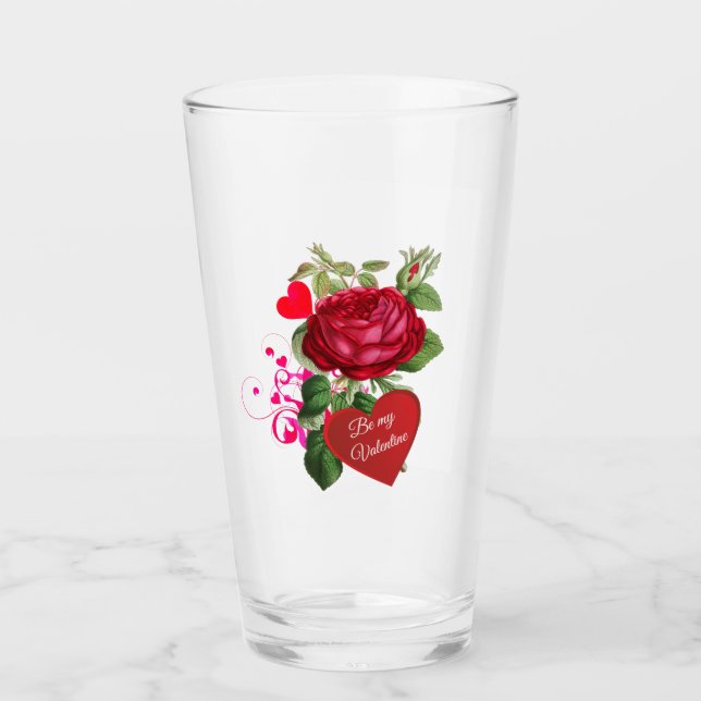 Red Rose Hearts Valentine's Day Party Glass Cup (Front)