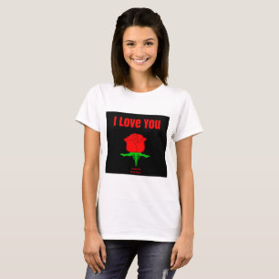 Red Rose I Love You Femme White Basic T-Shirt