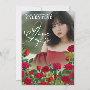 Red Rose I Love You Valentine Custom Text Holiday Card