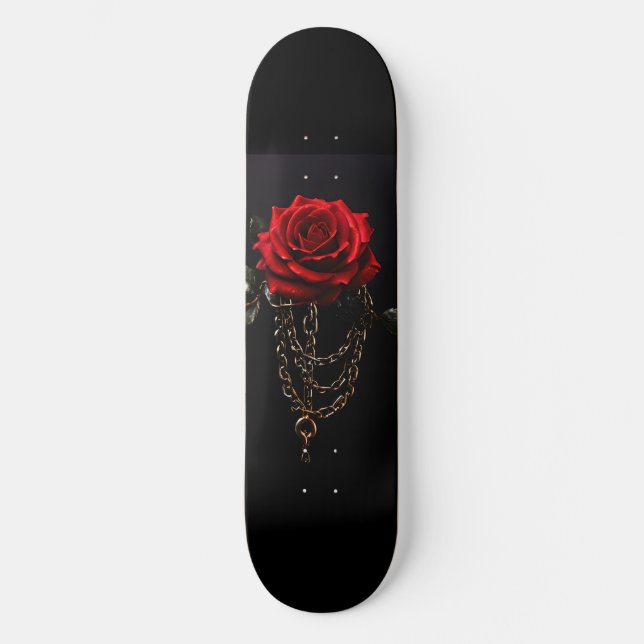 Red Rose in Chains Goth Skateboard (Front)
