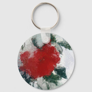 Red Rose in Snow Keychain