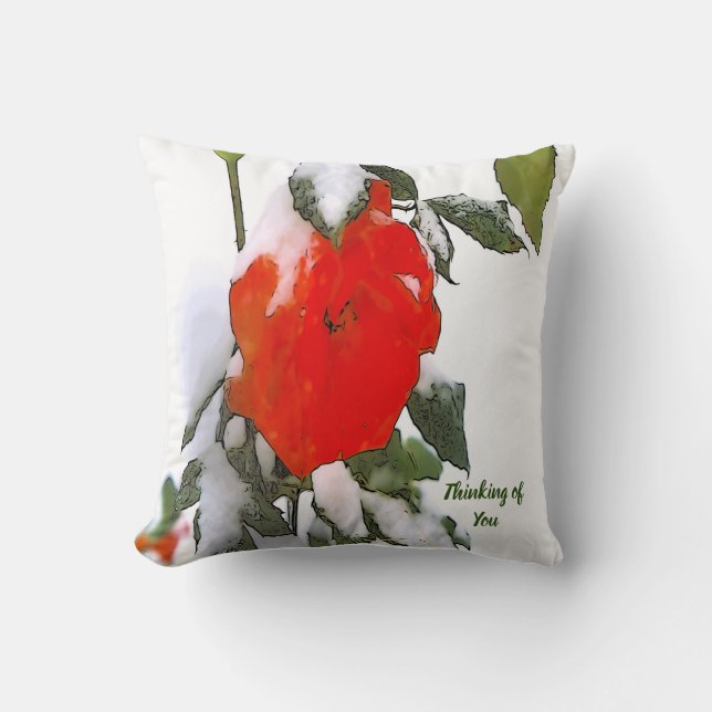 Red Rose in Snow  Throw Pillow (Front)