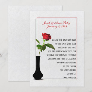 Red Rose in vase for Wedding Vow Renewal Invitation