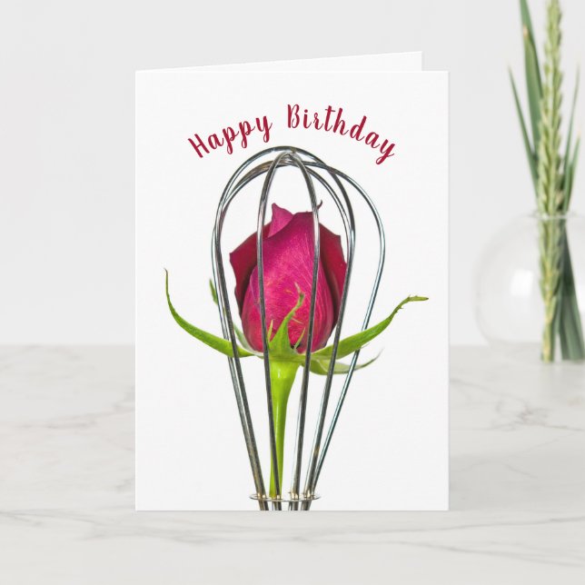 Red Rose in Wire Whisk Birthday Card (Front)