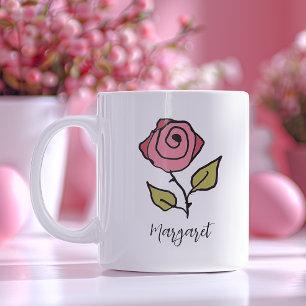 Red Rose June Birthday Flower Unique Floral Coffee Mug