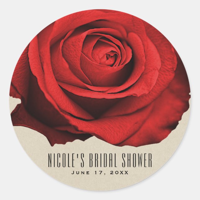 Red Rose Kraft Rustic Glam Elegant Wedding Favour Classic Round Sticker (Front)