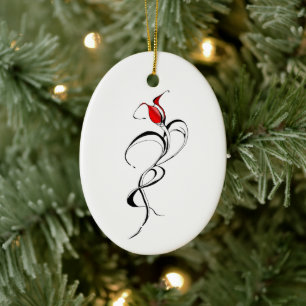 Red Rose Lady Tribal Tattoo Design Ceramic Ornament