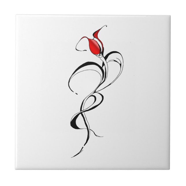 Red Rose Lady Tribal Tattoo Design Tile (Front)