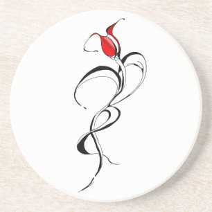Red Rose Lady Tribal Tattoo for Valentines Day Coaster