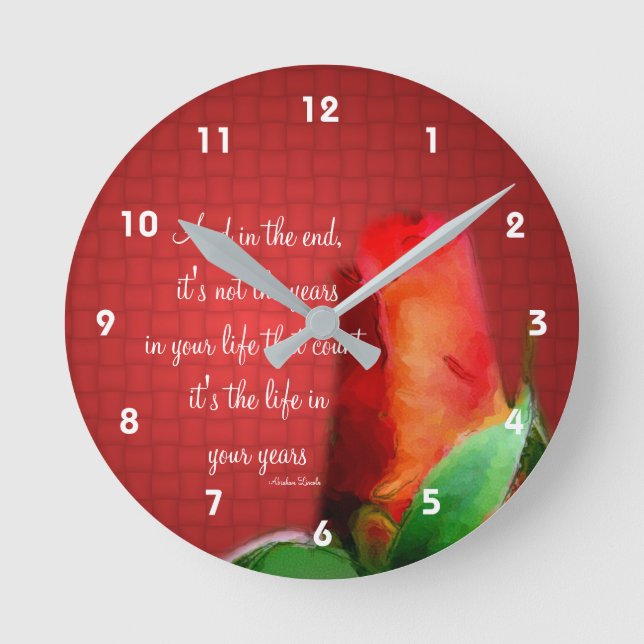 Red Rose Life Attitude Quote Inspirational  Round Clock (Front)