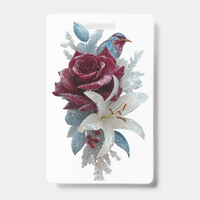 Red Rose Lily Floral Name Badge (Front)