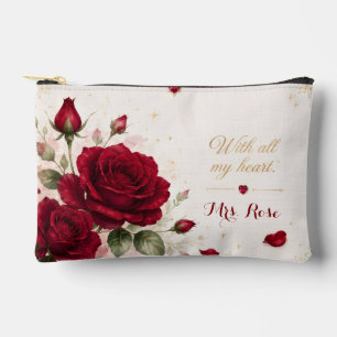 Red Rose Love Notes Romantic Floral Cosmetic Bag