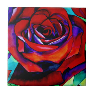 Red Rose macro flower original art Tile