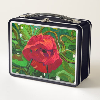 RED ROSE  METAL LUNCH BOX
