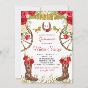 Red Rose Mexicaine Charra Quinceañera Invitation