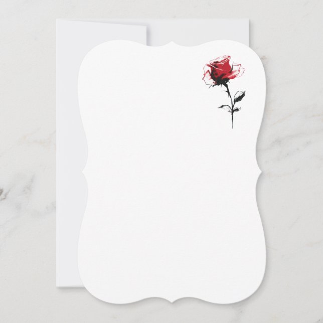 Red Rose Modern Graphic Long Stem Invitations (Devant)