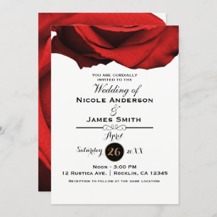 Red Rose Modern Rustic White Glam Elegant Wedding Invitation