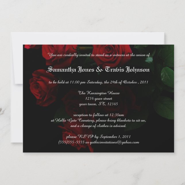 Red Rose Moderne Goth Mariage Invitations (Devant)