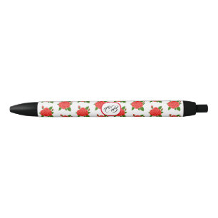 Red Rose Monogram Black Ink Pen