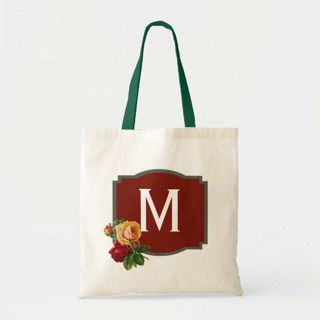 Red Rose Monogram Tote Bag (Front)