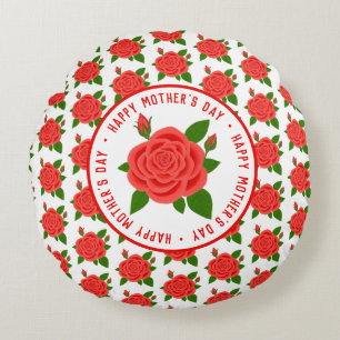 Red Rose Mother's Day Round Pillow