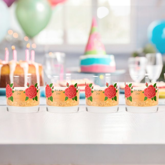 Red Rose Mother's Day Wiskey Glasses (Insitu (Birthday))