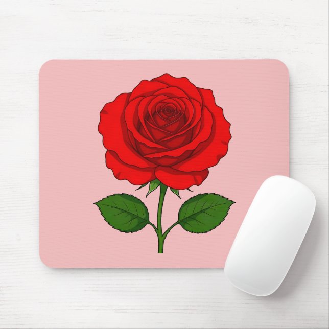 Red Rose Mouse Pad (With Mouse)