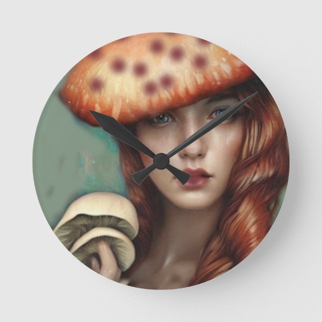 red rose mushroom lover artist designer round clock (Front)