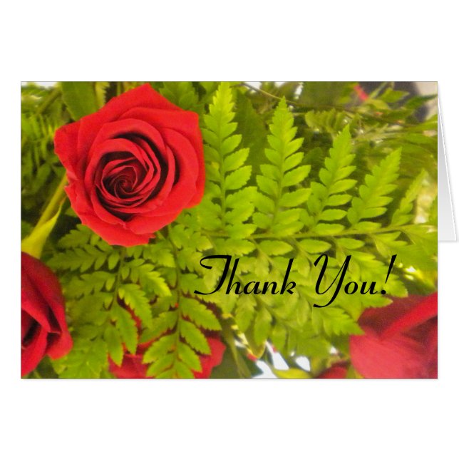 Red Rose N Fern Merci cartes (Devant horizontal)
