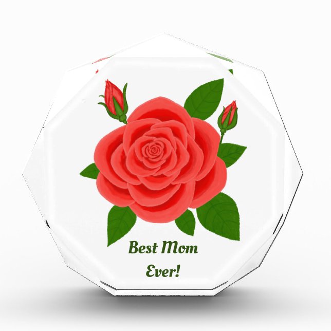 Red Rose Octagonal Mother's Day Photo Block (Front)