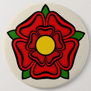 Red Rose of Lancaster, England Emblem of Royalty 6 Inch Round Button