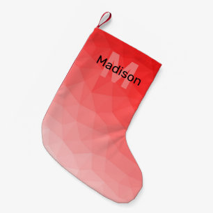 Red rose ombre geometric mesh pattern Monogram Small Christmas Stocking