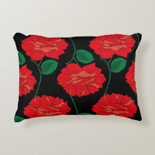 Red Rose on Black Accent Pillow