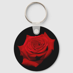 Red Rose on Black Background Keychain