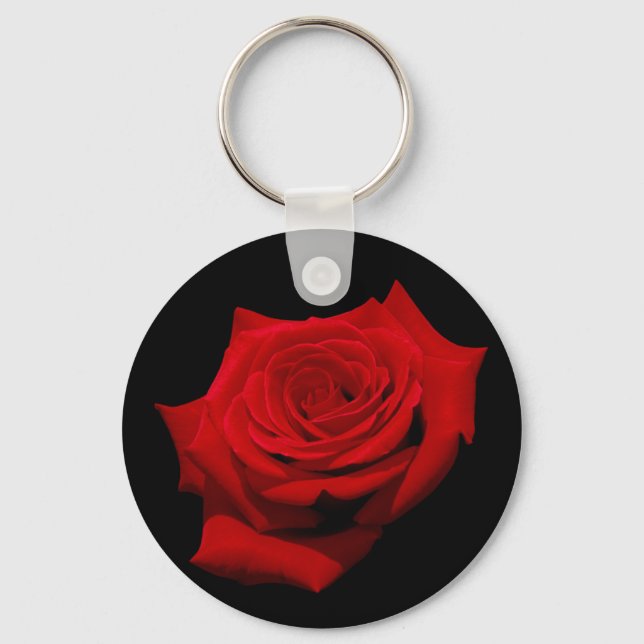Red Rose on Black Background Keychain (Front)