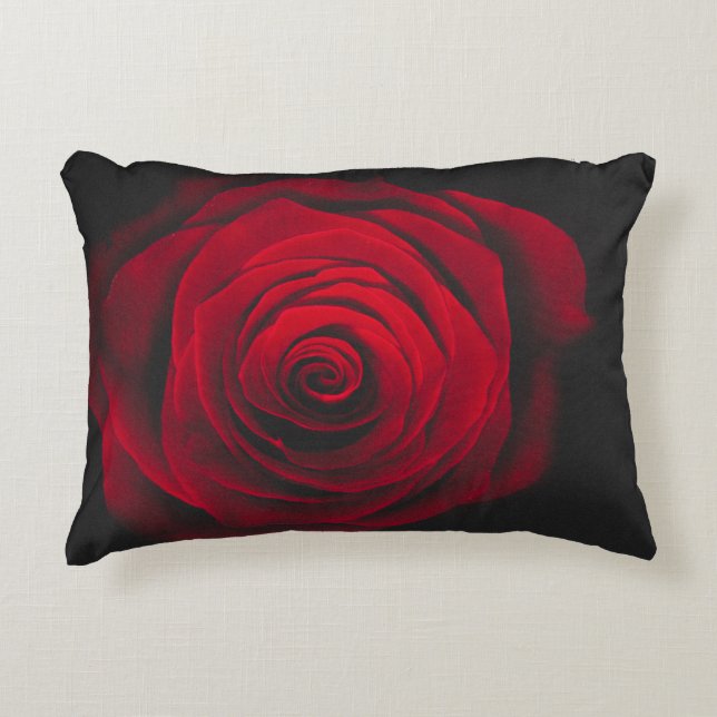 Red rose on black background vintage effect accent pillow (Front)