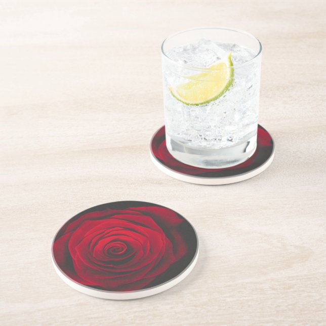 Red rose on black background vintage effect coaster (Side)