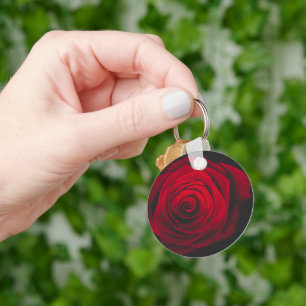 Red rose on black background vintage effect keychain