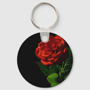 Red Rose on Black Floral Keychain