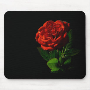 Red Rose on Black Floral Mouse Pad