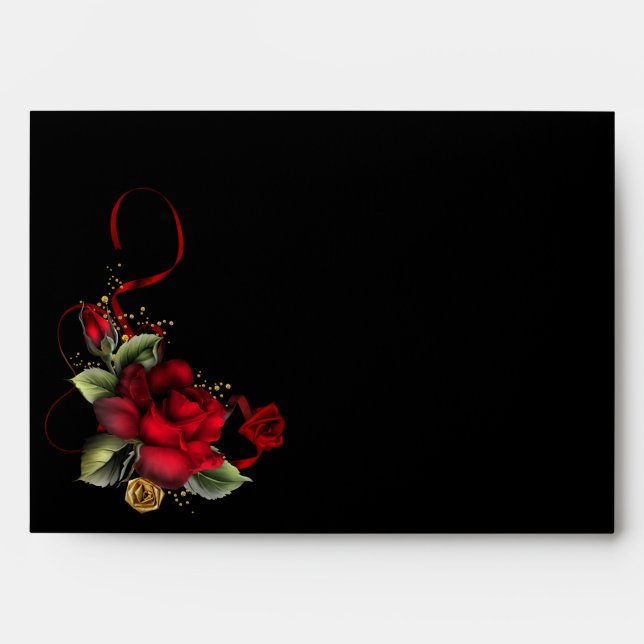 Red Rose on Black Lined Envelopes (Front)