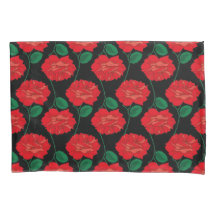 Red Rose on Black Pillowcase